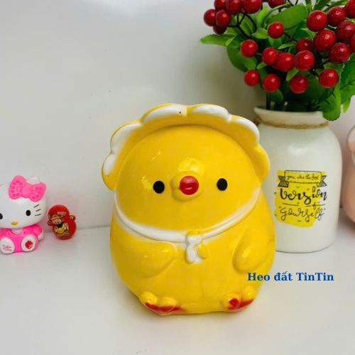Heo Đất Tiết Kiệm Gà Con Đội Mũ Nhỏ-lợn đất tiết kiệm lỗ tròn- ống heo tiết kiệm quà tặng