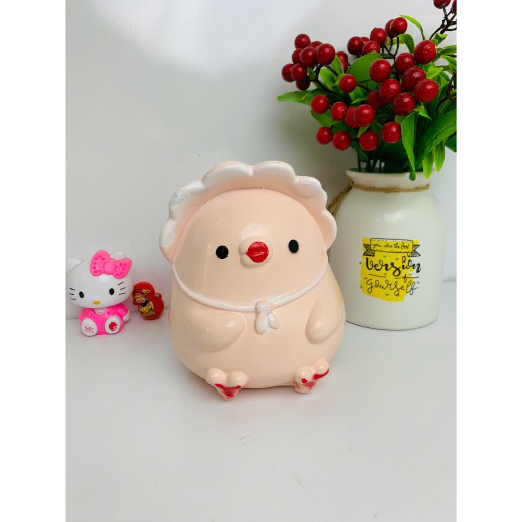 Heo Đất Tiết Kiệm Gà Con Đội Mũ Nhỏ-lợn đất tiết kiệm lỗ tròn- ống heo tiết kiệm quà tặng