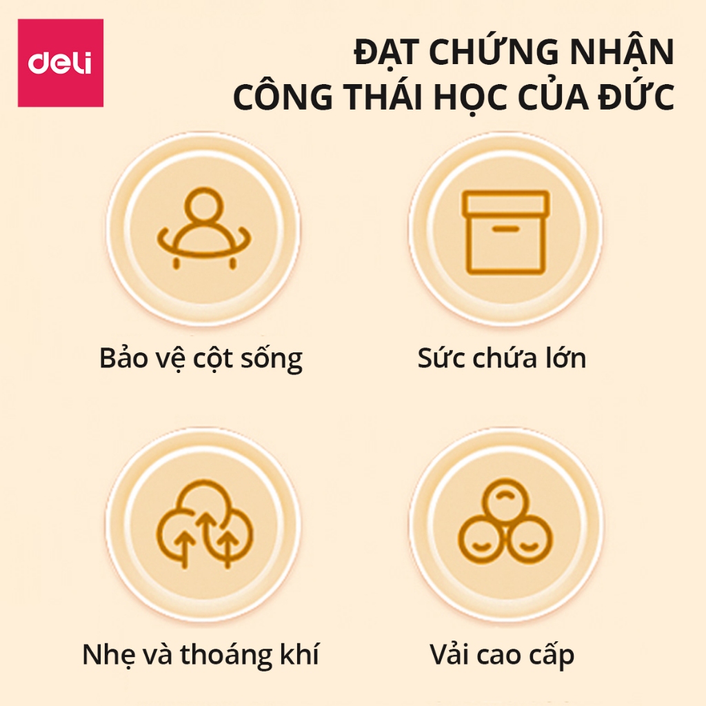 Balo Chống Gù Cao Cấp Deli - Cặp Công Thái Học Chất Bền, Nhẹ, Chống Thấm Nước Thoải Mái