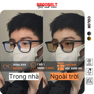 Gọng kính cận đổi màu dưới nắng mắt vuông thời trang chống tia UV, chống ánh sáng xanh cho nam nữ