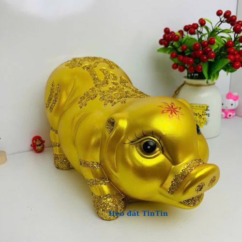 Heo đất tiết kiệm ngọc trinh nhũ Lộc dáng dài size nhỡ(C20xD35xR17)lợn đất phong thủy tài lộc