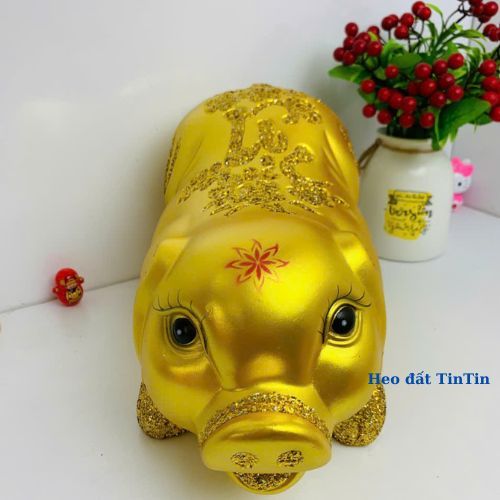 Heo đất tiết kiệm ngọc trinh nhũ Lộc dáng dài size nhỡ(C20xD35xR17)lợn đất phong thủy tài lộc
