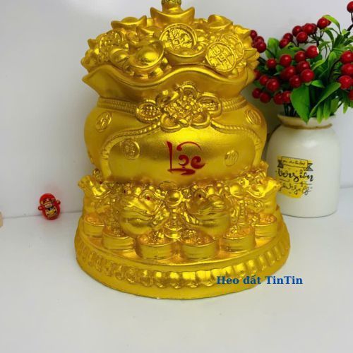 Túi vàng tài lộc phong thủy-heo đất lợn đất tiết kiệm tiền vàng cao 30cm trang trí mang may mắn