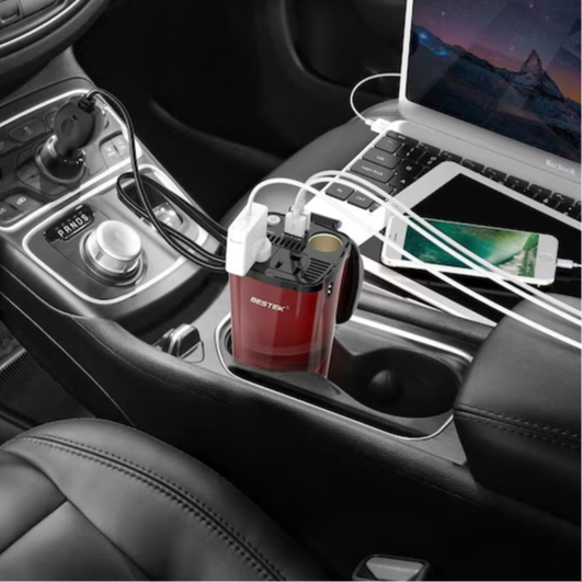 [ Cam kết chính hãng ] Ổ điện xe hơi 12V sang 220V BESTEK 200W Power Inverter ( Max 250W ), Thiết Kế Dạng Cốc Tiện Lợi