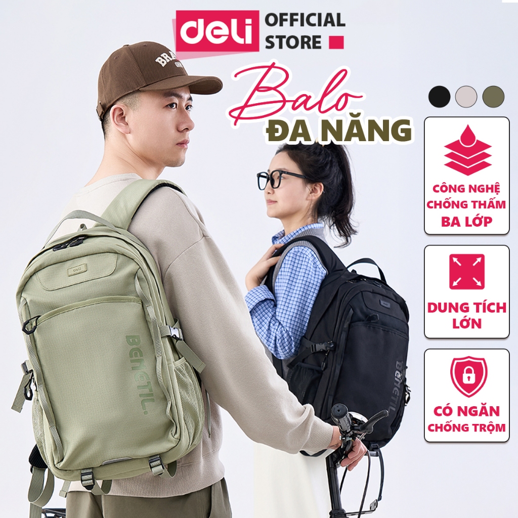 Balo Đa Năng Deli Cao Cấp Chống Nước Chống Trộm Dung Tích Lớn Trợ Lực Văn Phòng Du Lịch BB207
