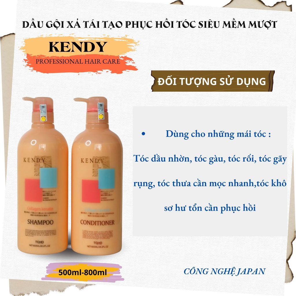 Dầu Gội Xả Dưỡng Sinh KENDY 800ml | Dưỡng Tóc Mềm Mượt, Giảm Gãy Rụng, Ngăn Ngừa Tóc Bạc Sớm