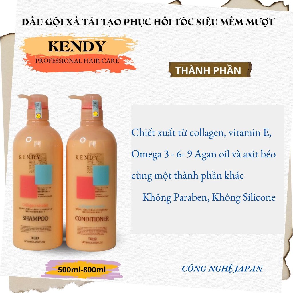 Dầu Gội Xả Dưỡng Sinh KENDY 800ml | Dưỡng Tóc Mềm Mượt, Giảm Gãy Rụng, Ngăn Ngừa Tóc Bạc Sớm