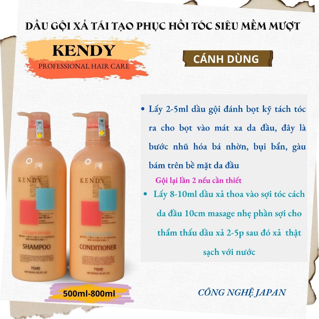Dầu Gội Xả Dưỡng Sinh KENDY 800ml | Dưỡng Tóc Mềm Mượt, Giảm Gãy Rụng, Ngăn Ngừa Tóc Bạc Sớm