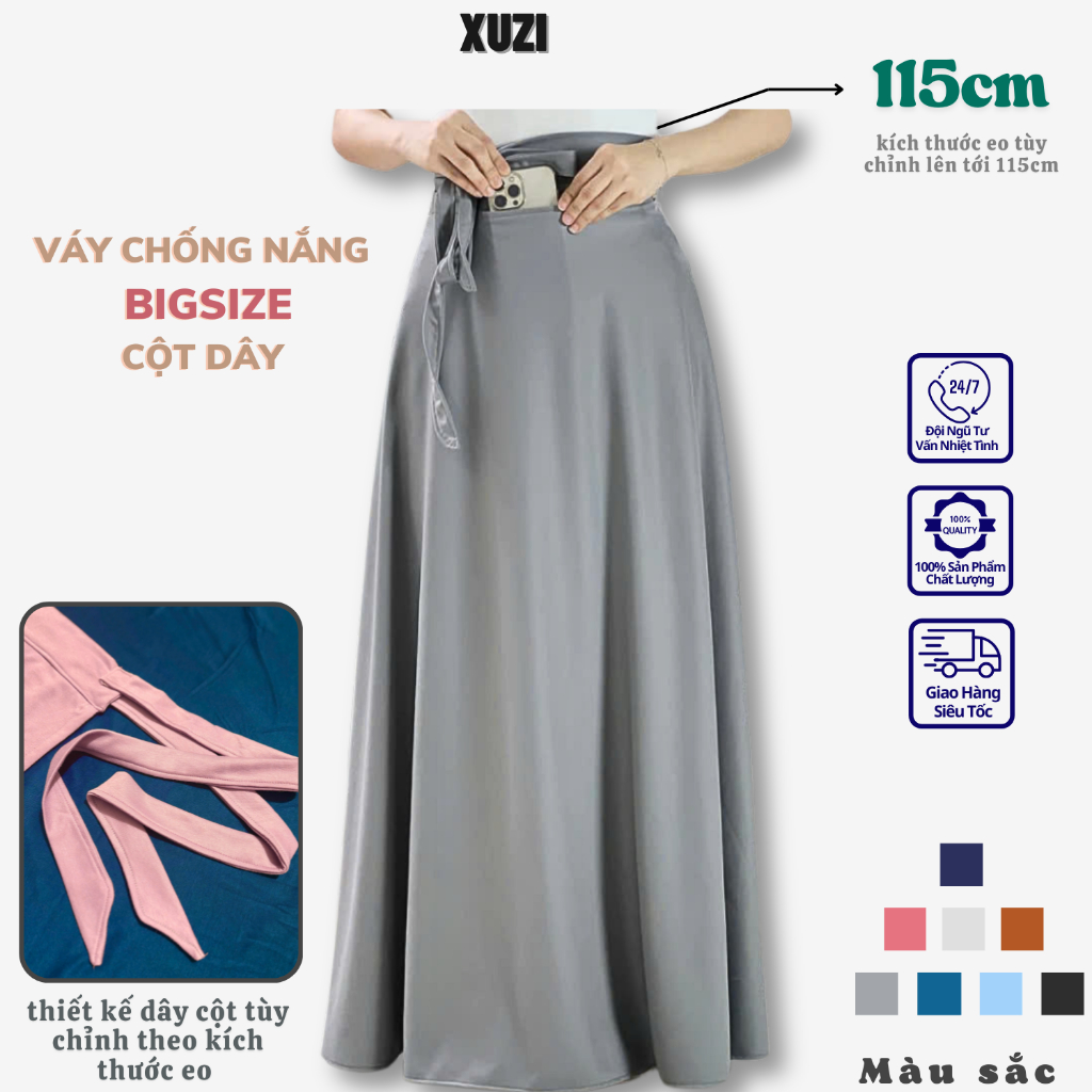 Váy chống nắng nữ bigsize cột dây chân váy quây chống nắng tùy chỉnh được kích thước eo vải umi chống tia UV nhà XUZI