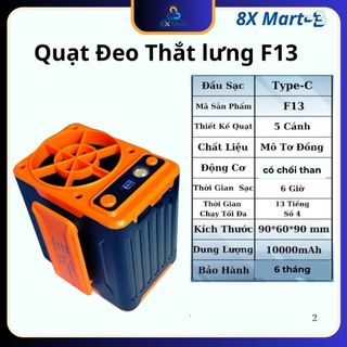 Quạt Đeo Thắt lưng F13 - Kiêm Sạc Dự Phòng ( siêu mát ) pin 10,000mah, sử dụng liên tục 12-30 tiếng