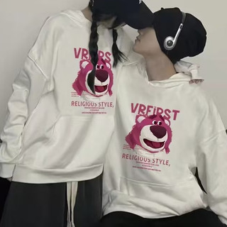 Áo Hoodie Tay Dài Dáng Rộng In Hình Gấu Và Dâu Tây Dễ Thương Thời Trang Cho Nam Và Nữ Size M-3XL
