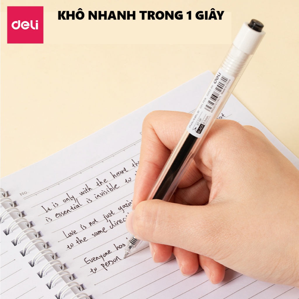 Bút Gel Bấm Deli  Ngòi ST 0.5mm Nhanh Khô Mực Xanh/Đen Nét Viết Trơn Tru Tối Giản Cho Học Sinh Văn Phòng