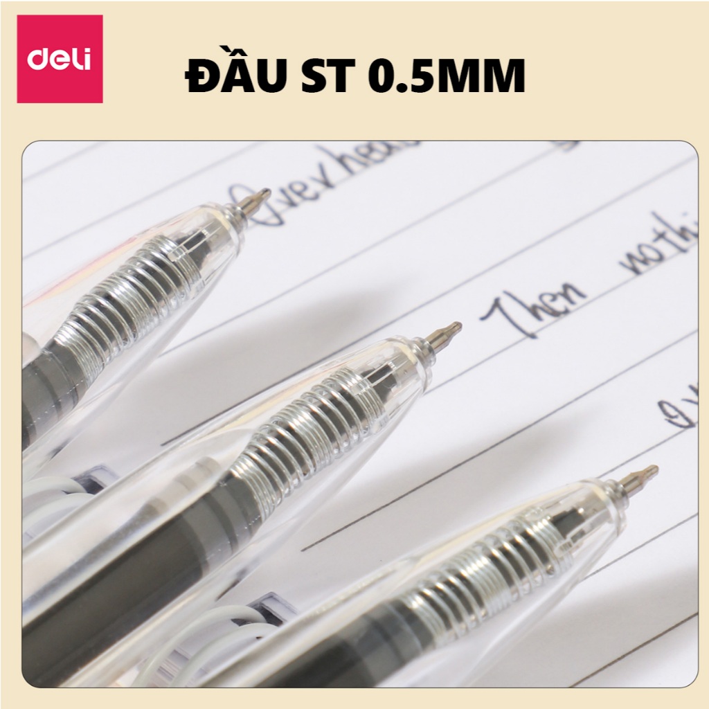 Bút Gel Bấm Deli  Ngòi ST 0.5mm Nhanh Khô Mực Xanh/Đen Nét Viết Trơn Tru Tối Giản Cho Học Sinh Văn Phòng