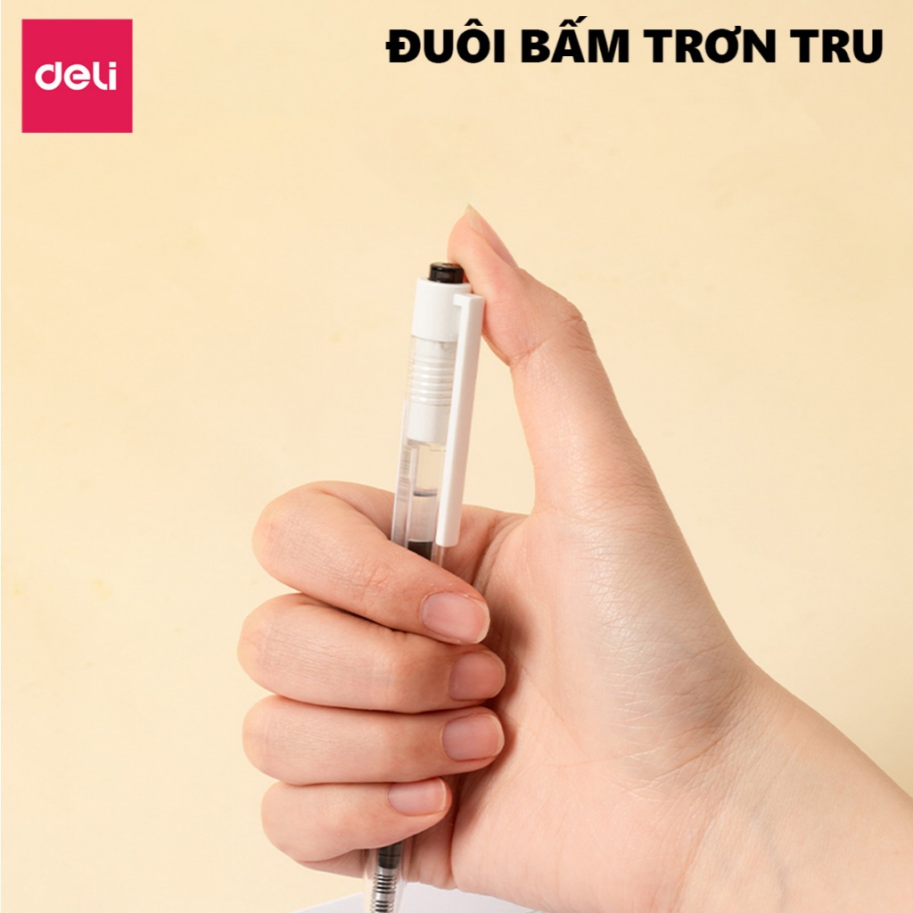 Bút Gel Bấm Deli  Ngòi ST 0.5mm Nhanh Khô Mực Xanh/Đen Nét Viết Trơn Tru Tối Giản Cho Học Sinh Văn Phòng