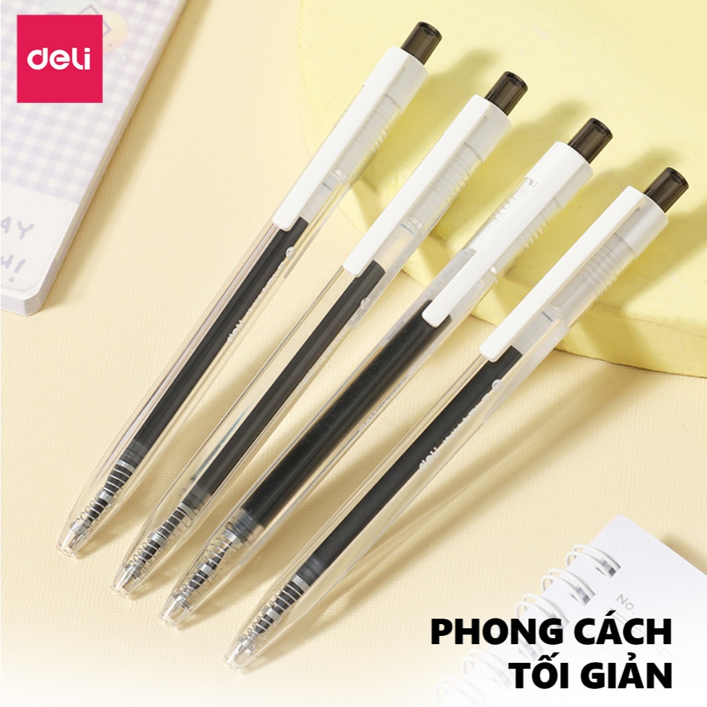 Bút Gel Bấm Deli  Ngòi ST 0.5mm Nhanh Khô Mực Xanh/Đen Nét Viết Trơn Tru Tối Giản Cho Học Sinh Văn Phòng