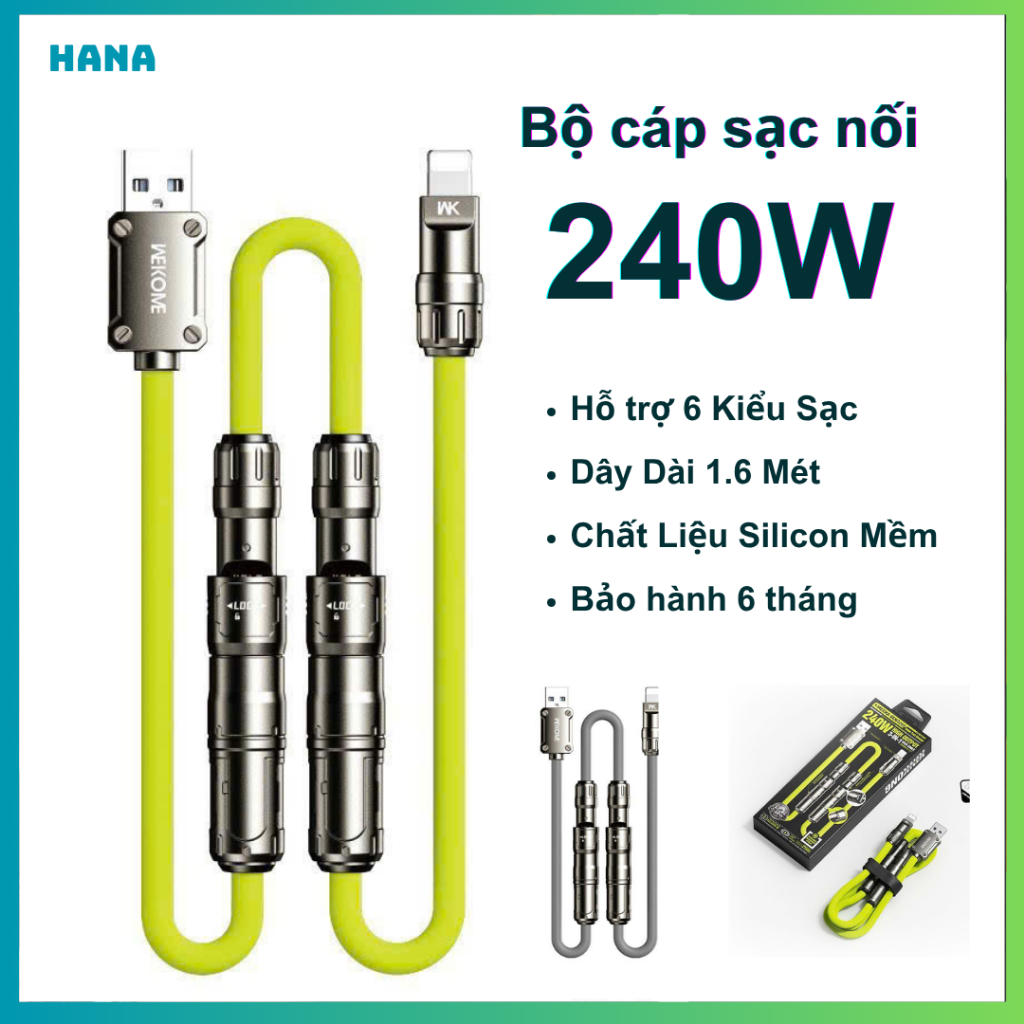 Dây Cáp Sạc Nhanh Type C 1.6 mét - 240W - Hãng WEKOME WDC-77 – Hỗ Trợ PD, QC– Dây Silicon Siêu Bền