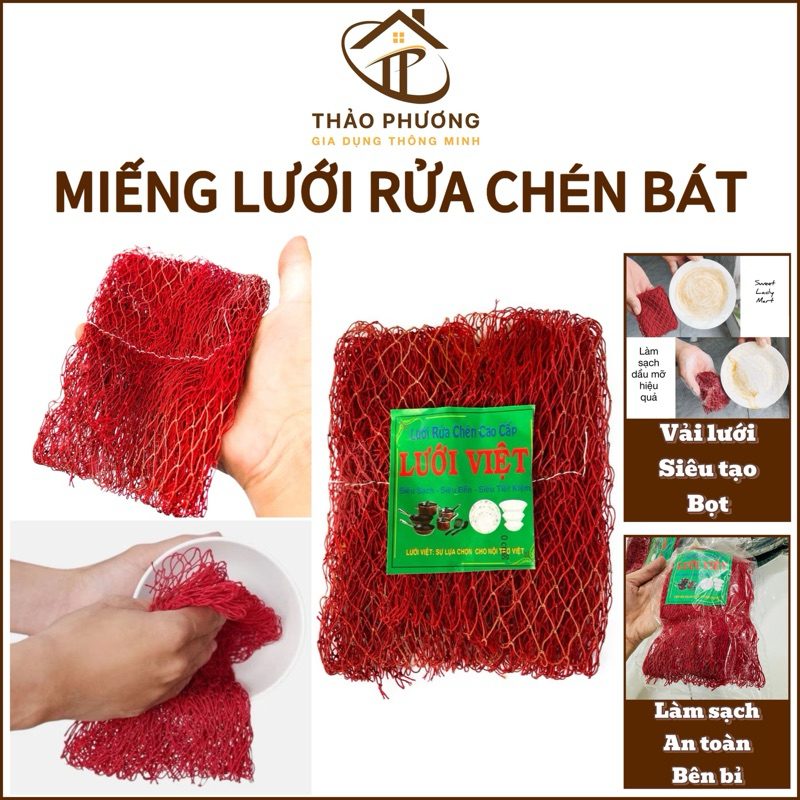 Miếng lưới rửa chén bát, cước lưới chùi xoong nồi LƯỚI SUM sắc màu
