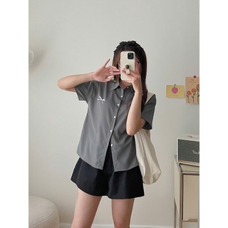 Set sơ mi nữ cộc tay chất vải đũi dính nơ nhỏ kèm quần short ChangStore - S210