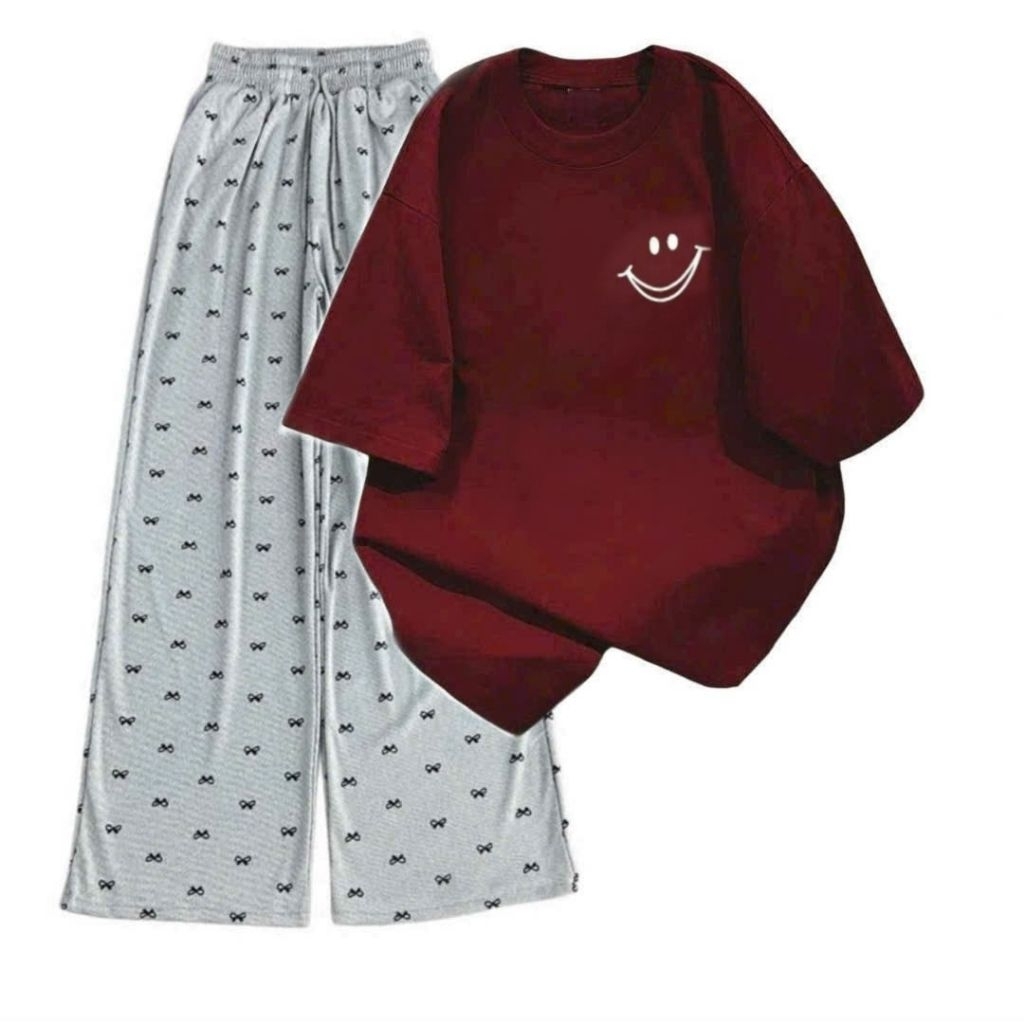 Sét Bộ Quần Ống Suông nơ + mix áo phông unisex nam nữ-chất da cá đẹp dày