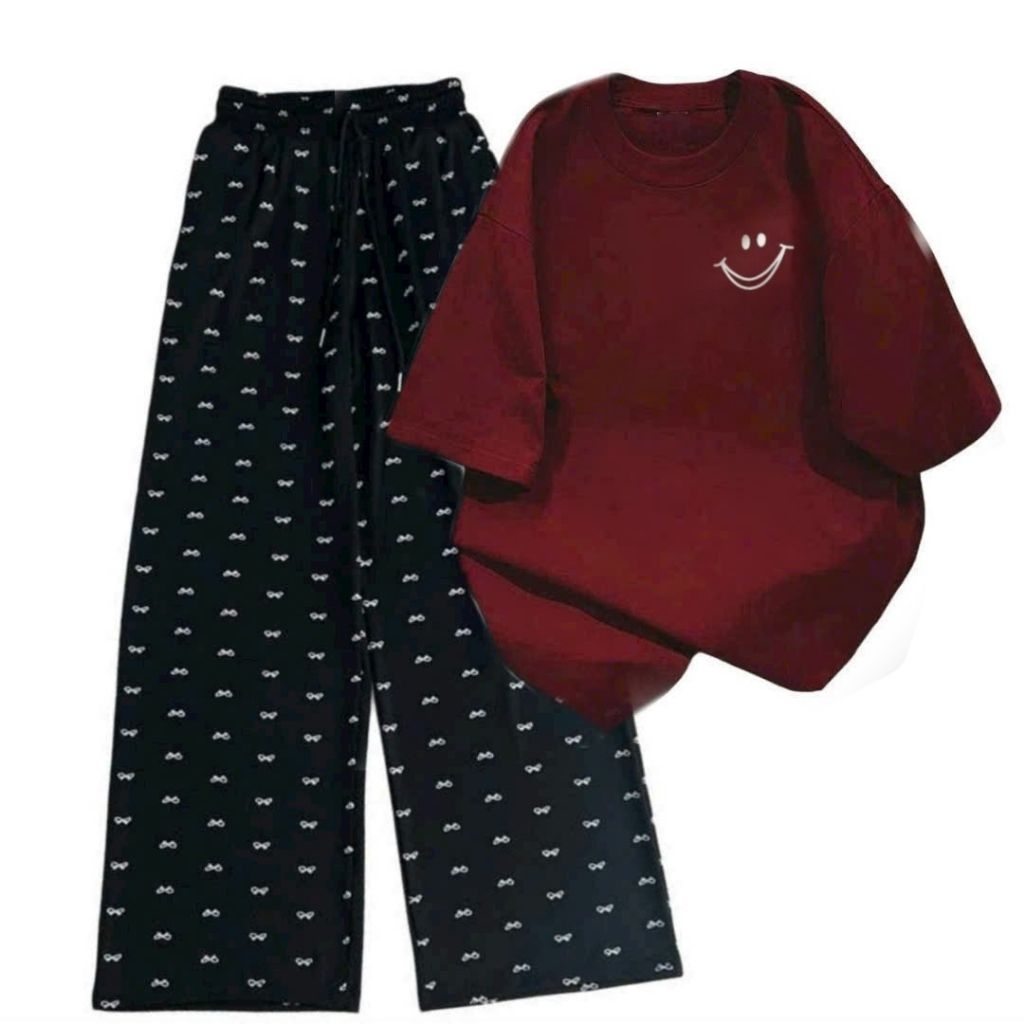 Sét Bộ Quần Ống Suông nơ + mix áo phông unisex nam nữ-chất da cá đẹp dày