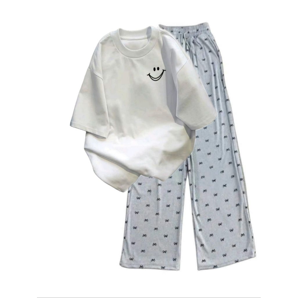 Sét Bộ Quần Ống Suông nơ + mix áo phông unisex nam nữ-chất da cá đẹp dày