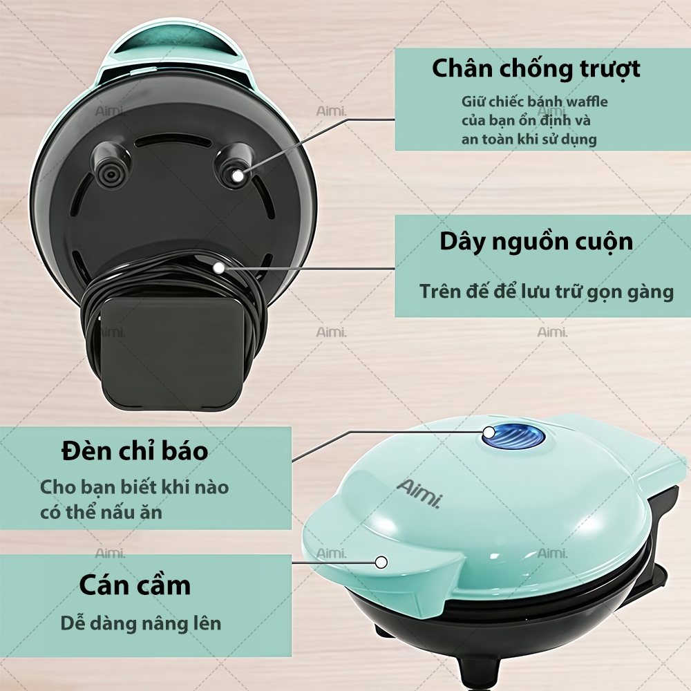 Máy Nướng Bánh Màu Xanh Lá Cây, Máy Làm Bánh Tổ Ong 💝 Freeship 💝 Máy Nướng Bánh Quế Nhỏ Nhắn