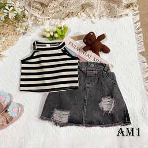 Áo cổ yếm croptop bé gái Áo Ba Lỗ TB431 TN432 - Chân váy jean cho bé gái TB433 TN434