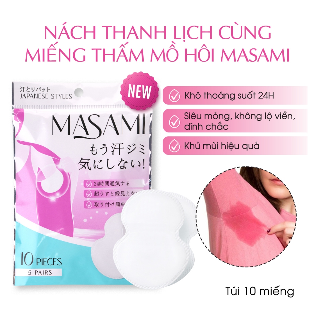 Miếng dán thấm mồ hôi nách Masami khử mùi thấm hút hiệu quả túi 10 miếng