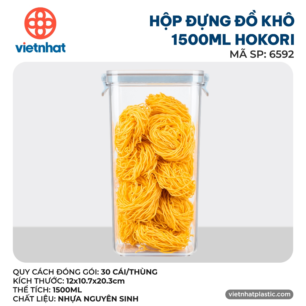 Hộp đựng đồ khô nắp vuông chống ẩm mốc, côn trùng dung tích 750ml/1000ml/1500ml chính hãng Việt Nhật