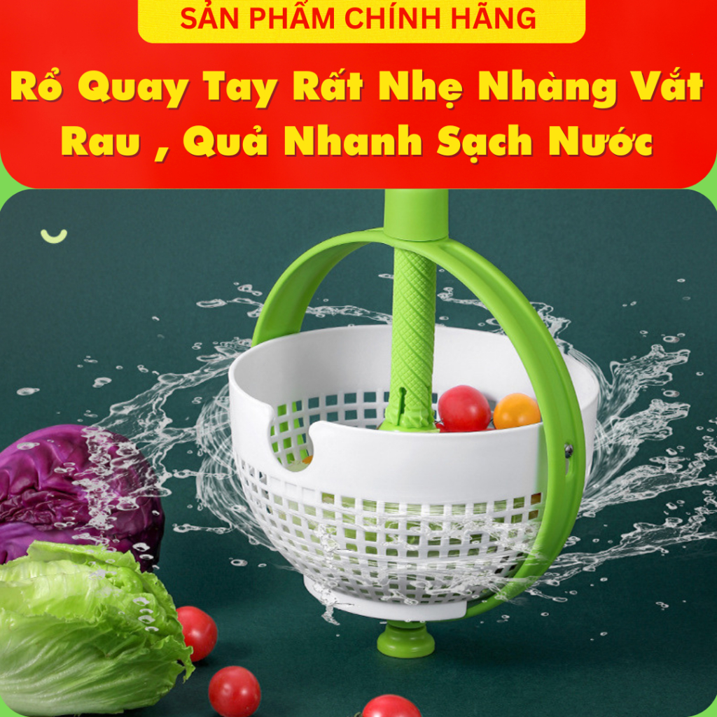 Bộ Rổ Quay Làm Ráo Nước-Rổ Vẩy Rau-Rửa Rau-Dụng Cụ Hỗ Trợ Vắt Rau Thông ...