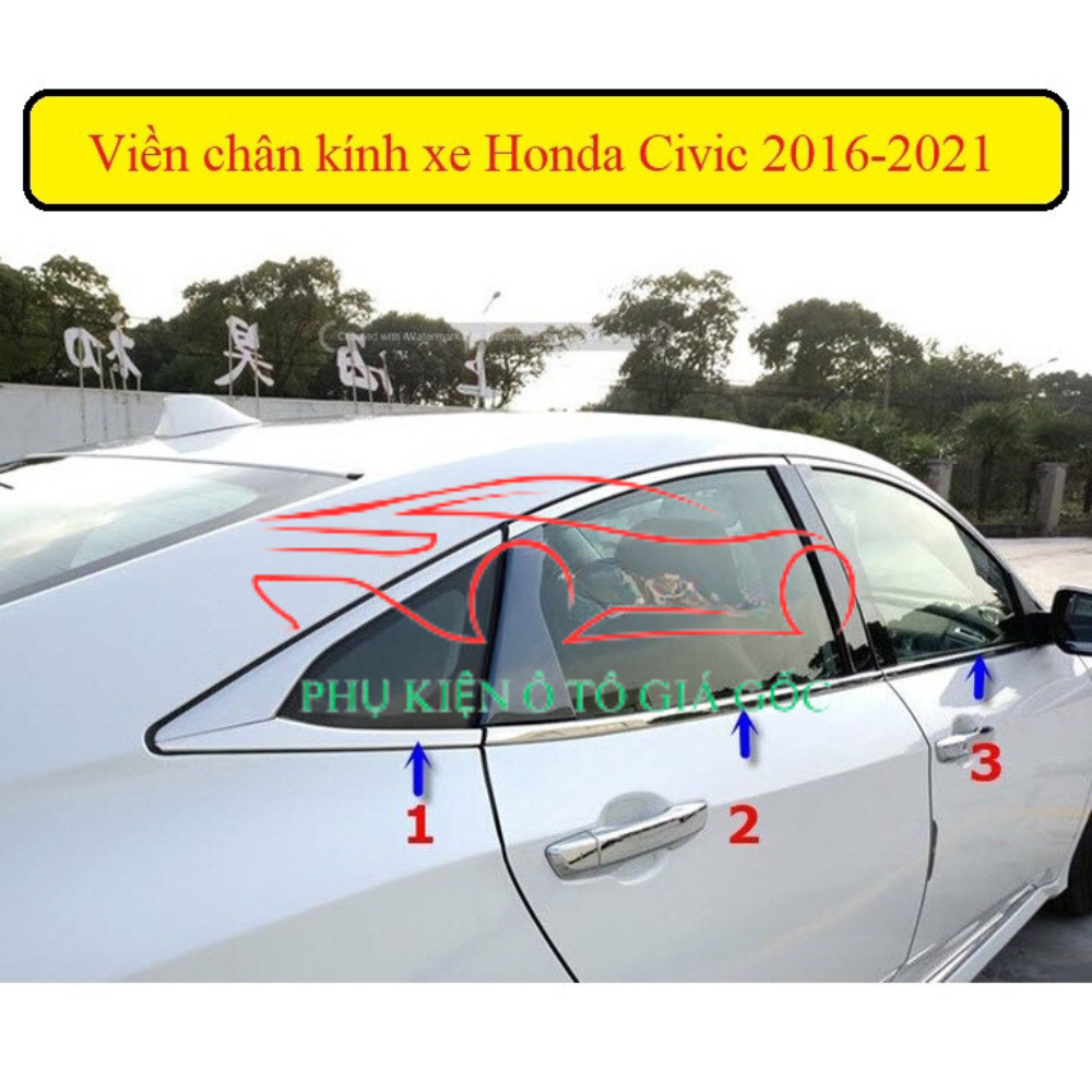 Bộ nẹp chân, cong kính xe Honda Civic 2017-2021 INOX cao cấp, sáng bóng