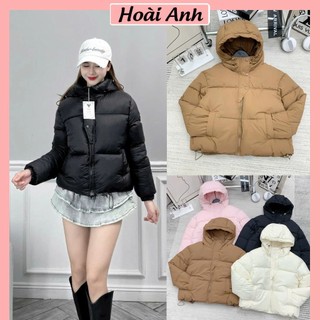 Áo Khoác Phao Vải Tráng Hạt Gạo Có Mũ Nẹp 3 Cúc Bấm Dây Rút Gấu Áo Khoác Phao Nữ Siêu Nhẹ Freesize
