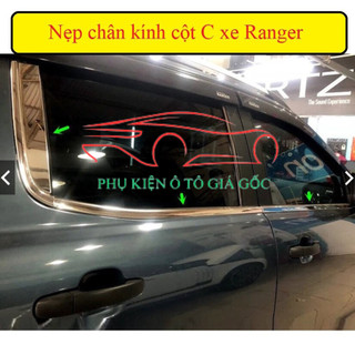 Nẹp viền chân kính và cột C xe Ford Ranger đời 2015-2021, 2022-2025, chất liệu INOX