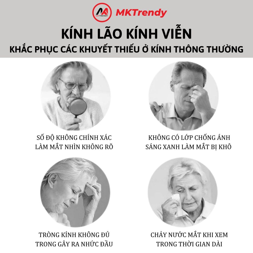 Kính lão viễn thị MKTRENDY cho người già lớn tuổi đọc sách báo xem điện thoại chống ánh sáng xanh H12