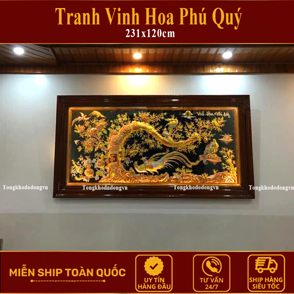 Vinh Hoa Phú Quý Tranh Đồng 115x75cm Decor Treo Tường Giả Cổ Cao Cấp Freeship