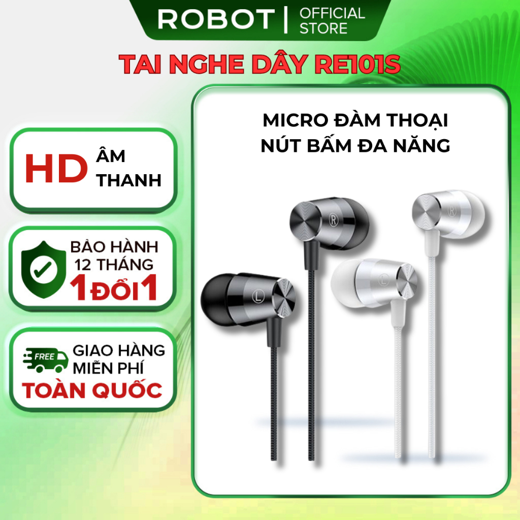 Ảnh Tai Nghe Có Dây ROBOT RE101S Nghe Nhạc Đàm Thoại Cổng Kết Nối 3.5mm - Dây Chống Rối 2