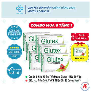 [COMBO 6 HỘP TẶNG 1 HỘP] Glutex Hỗ Trợ Ổn Định Đường Huyết Lâu Dài, Ngăn Ngừa Biến Chứng Tiểu Đường