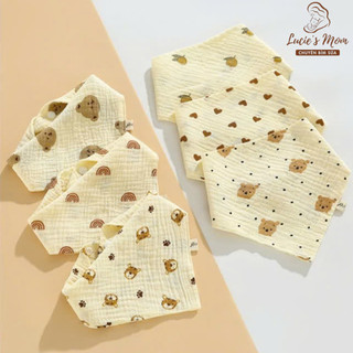 Yếm Tam Giác Vải Muslin Cao Cấp 4 Lớp Cúc Bấm, Hoạ Tiết Siêu Dễ Thương, Thấm Hút Tốt Cho Bé