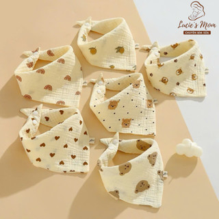 Yếm Tam Giác Vải Muslin Cao Cấp 4 Lớp Cúc Bấm, Hoạ Tiết Siêu Dễ Thương, Thấm Hút Tốt Cho Bé