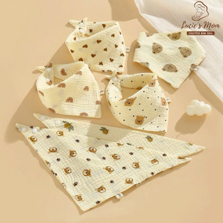 Yếm Tam Giác Vải Muslin Cao Cấp 4 Lớp Cúc Bấm, Hoạ Tiết Siêu Dễ Thương, Thấm Hút Tốt Cho Bé
