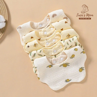 Yếm Xoay Vải Muslin Cao Cấp 4 Lớp Cúc Bấm Hoạ Tiết Siêu Dễ Thương, Thấm Hút Tốt Cho Bé