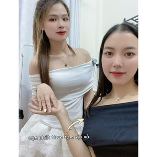 Áo Trễ Vai Bản To Chất Tăm Nữ Tay Ngắn Sang Chảnh
