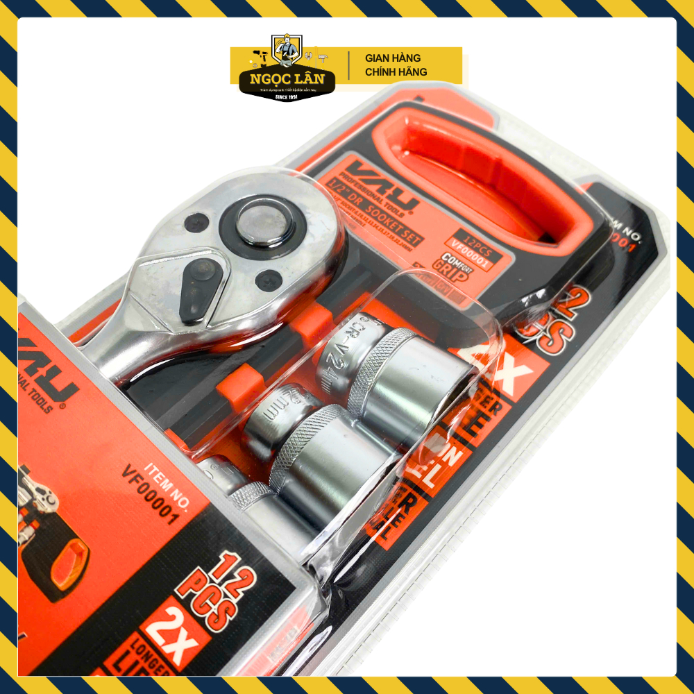 Bộ khẩu tự động 12 chi tiết 1/2 inch 8-24mm thép CRV cao cấp VAU (Bộ đầu khẩu, cần tự động & nối dài)