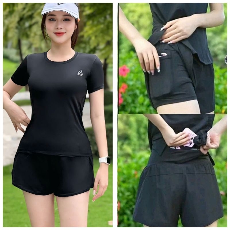 Bộ đùi 2 lớp thể thao tập gym yoga nữ có túi khóa 2 lưng chạy bộ