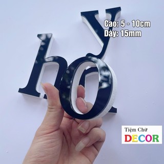 Chữ Nổi Đen Gương in thường T2 cao 5-10cm (tuỳ chữhợp với in hoa 10cm) dày 15mm trang trí nhà cửa, biển quảng cáo, decor