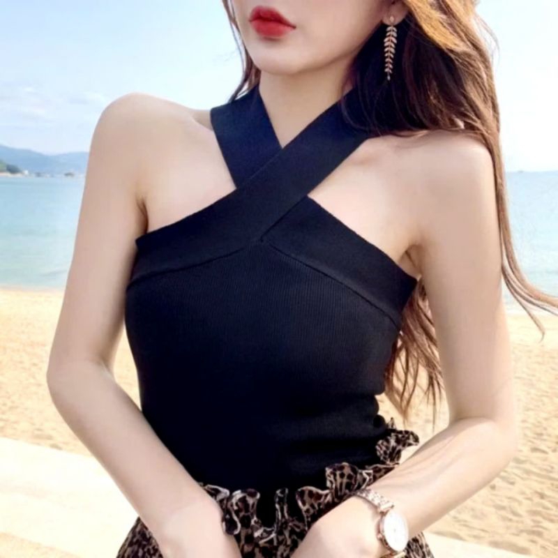 Áo kiểu cổ yếm dây đan chéo, Áo hai dáng ôm cổ chéo TingTing 88