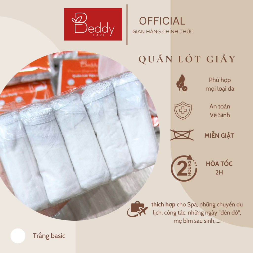 [SET 5 cái] Quần lót giấy miễn giặt Beddy Care sử dụng 1 lần, thích hợp cho SPA, sau sinh, du lịch