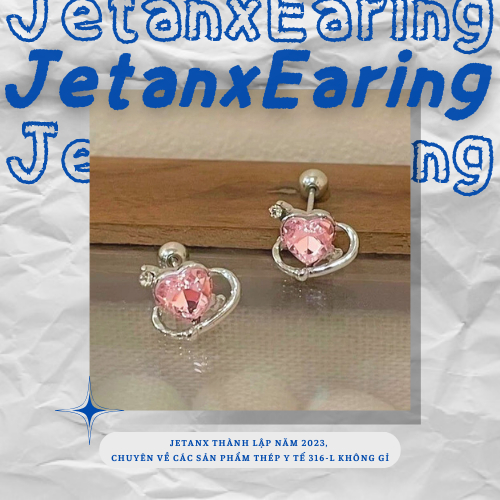 Khuyên tai Tim Đá Hồng PLANET JetanX (1 chiếc)