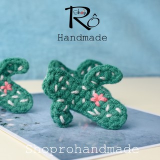 Kẹp tóc xương rồng có hoa bằng len cho nữ và bé gái 5cm |Cặp tóc mái xinh xắn |Shop Rô Handmade