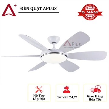 Quạt trần đèn 6 cánh trắng Aplus-Quạt trần phòng khách,ngủ siêu mát có đảo chiều kèm điều khiển từ xa,Động cơ DCinverter